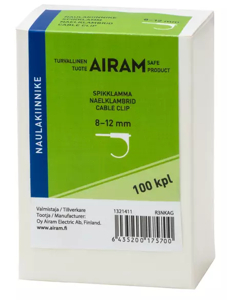 Airam naulakiinnike 8-12 100 kpl/pkt - Muut sähköasennustarvikkeet - 6435200175700 - 1