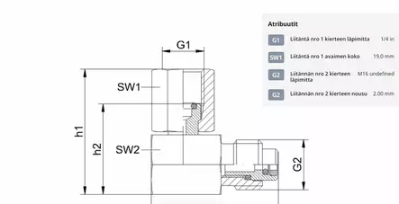 Kulmaliitin painemittarille 1/4" -M16x2 - Painemittarit - MA201490 - 2