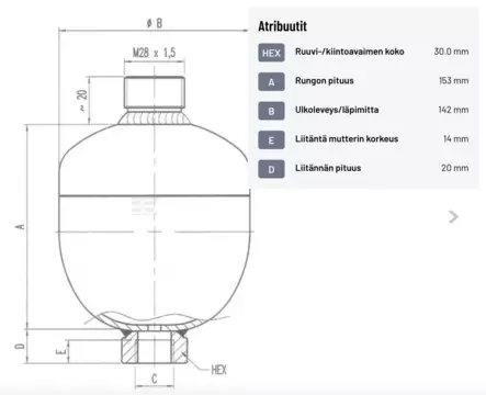 Paineakku 1,4 l 210/30 bar - Paineakut - WA21021401OFDA30 - 1