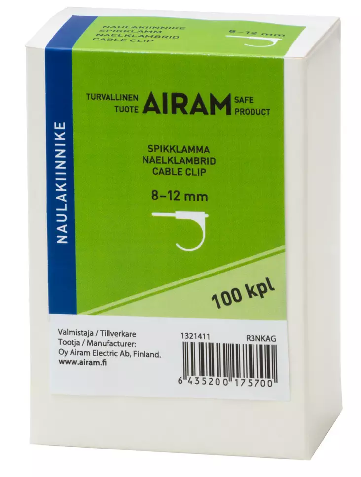 Airam naulakiinnike 8-12 100 kpl/pkt - Muut sähköasennustarvikkeet - 6435200175700 - 1