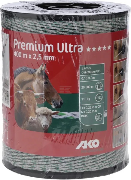 Aitaköysi Premium Ultra 2,5 mm 400 m valkoinen/vihreä - Aitanauhat ja -langat - 4018653919170 - 1