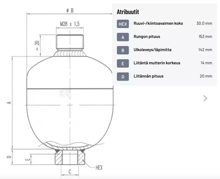 Paineakku 1,4 l 210/30 bar - Paineakut - WA21021401OFDA30 - 1