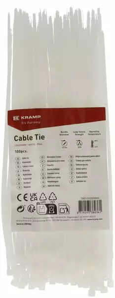 Nippuside 2,5x200mm, valkoinen, 100kpl - Nippusiteet - 8719493380361 - 2