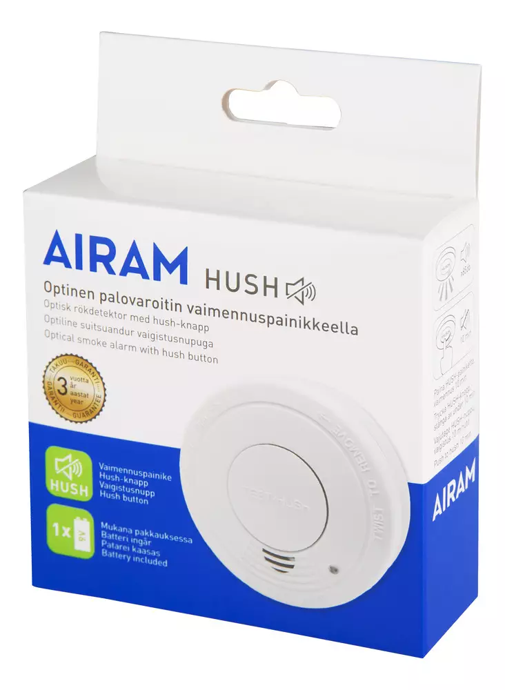 Airam optinen palovaroitin 9V Hush - Turvallisuustuotteet - 6435200255051 - 1