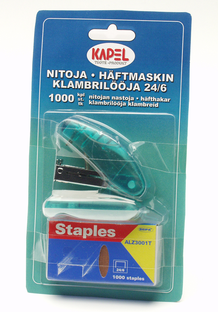 Kapel nitoja + niitit 1000 kpl - Toimistotarvikkeet - 6410411571541 - 1
