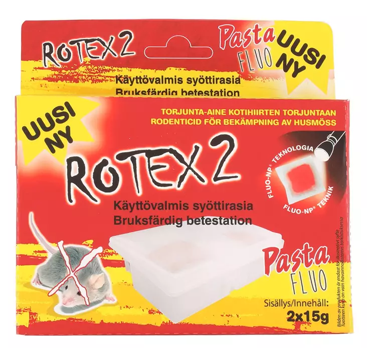 Rotex 2 hiirenmyrkky 2x15g + syöttirasia - Jyrsijöiden torjunta - 6410413145221 - 1