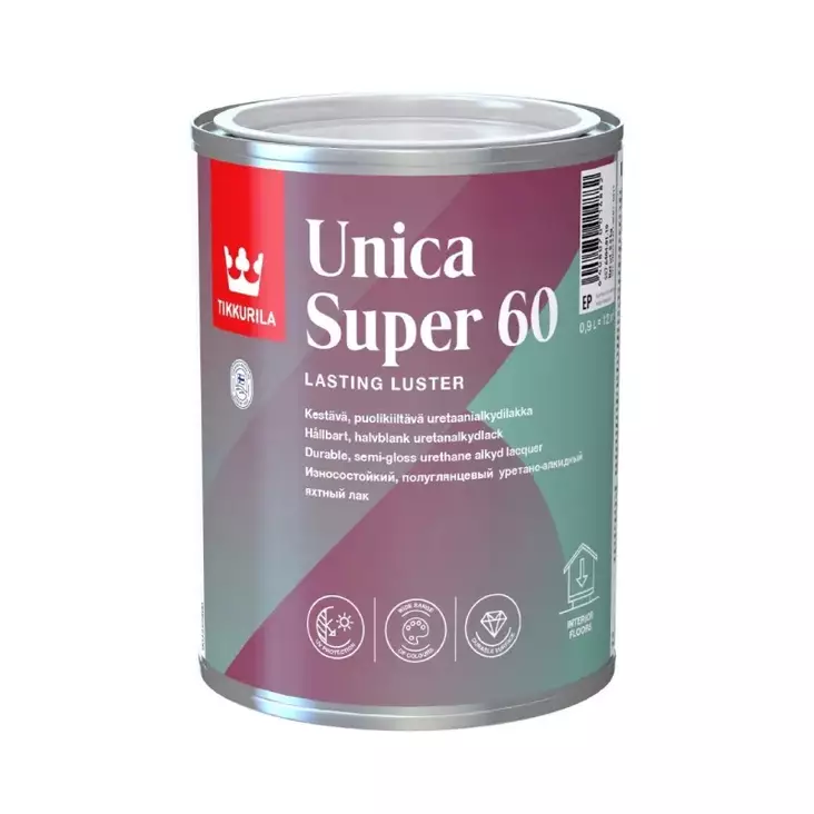 Tikkurila Unica Super 60 puolikiiltävä uretaanialkydilakka, sävytettävissä - Lakat, hartsit - 6408070014851 - 1