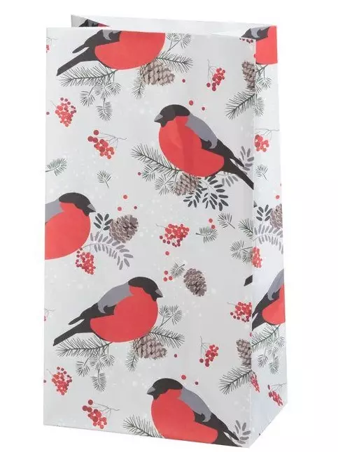 Paperipussi Punatulkku 13x8x24 cm 10 kpl - Joulukoristeet - 6410416485201 - 1