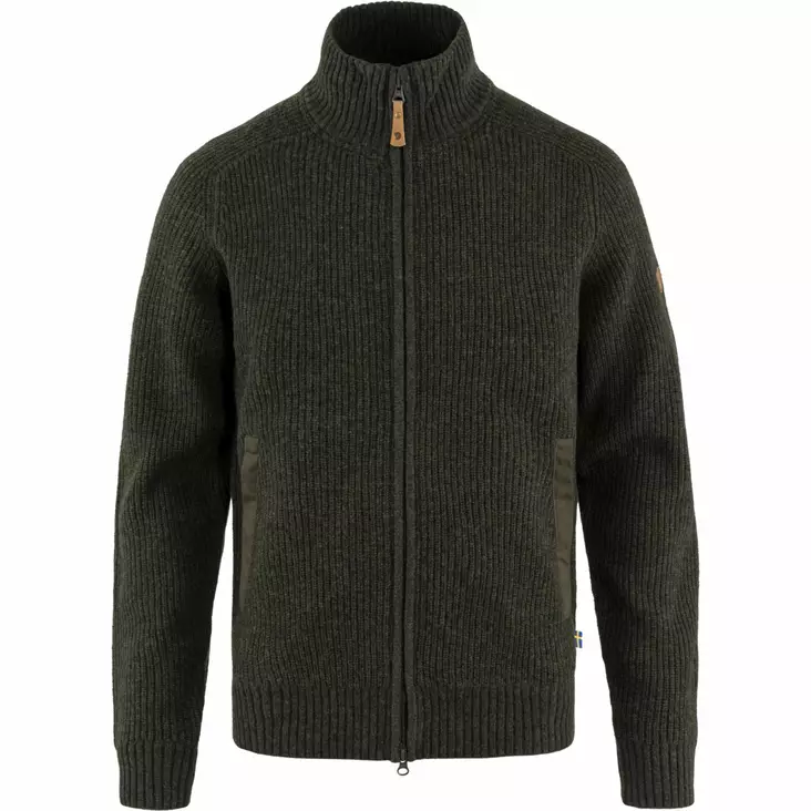 Fjällräven Övik Zip Cardigan Knit M Dark Olive - Retkeilyasusteet - 7323450789541 - 1