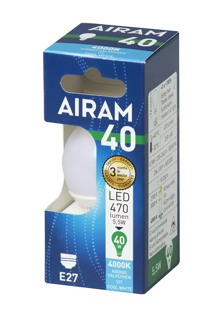 Airam LED OP P45 5,5W/840 E27 - E27-kanta - 6435200215222 - 2