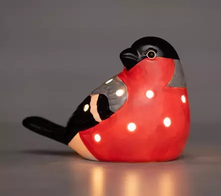Punatulkku LED-valoilla sivulle katsova - Joulukoristeet - 6410416570822 - 1