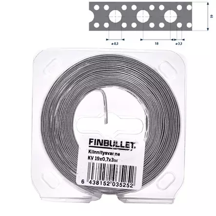 Kiinnitysvanne 19 mm x 0,7 mm x 3 m, 3,3/8,3 mm rei'illä - Muut kiinnitystarvikkeet - 6438152035252 - 1