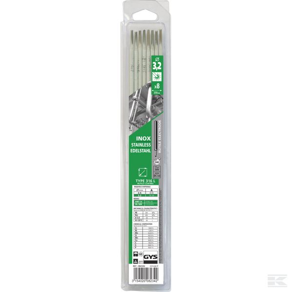 Hitsauspuikko, GYS, ruostumaton (316L), ø 3,2 x 450 mm, 8 kpl - Hitsauspuikot - 3154020082342 - 1