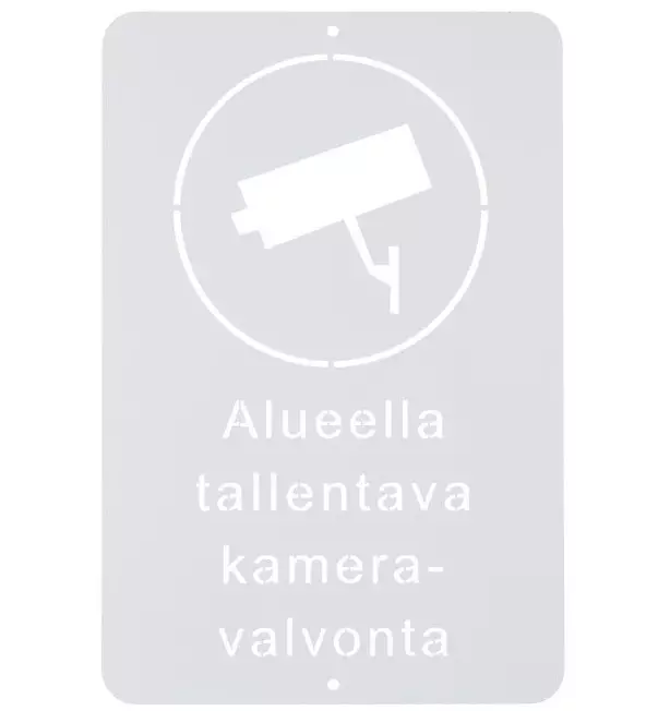 Opaste Alueella tallentava kameravalvonta, valkoinen metallikyltti - Turvallisuustuotteet - 6410416573182 - 1