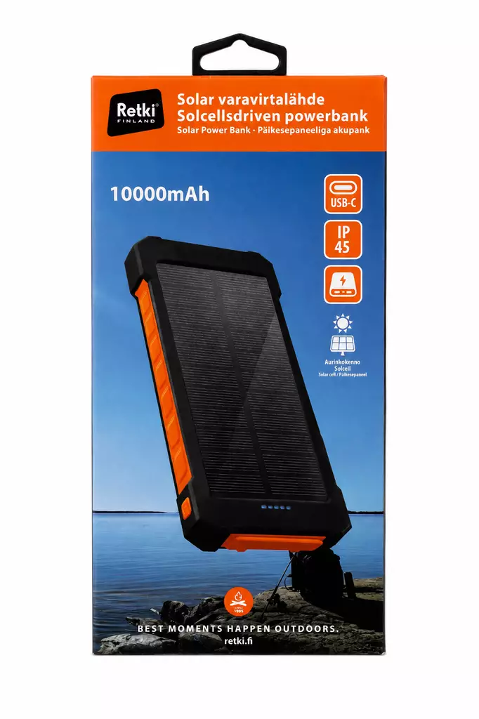 Varavirtalähde Retki 10000mAh Solar musta - Muut retkeilytuotteet - 6418536041062 - 1