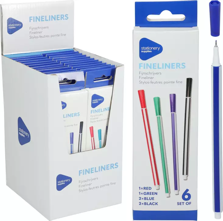 Fineliner kapeakärkiset tussit 8 kpl/pkt - Toimistotarvikkeet - 8720573581752 - 1