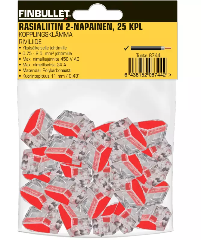 Rasialiitin 2-napainen 25 kpl - Autosähkötarvikkeet - 6438152087442 - 1
