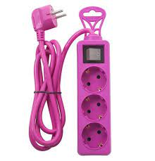 Jatkojohto 3-os. + kytkin pinkki 1,5m - Jatkojohdot - 6435200256553 - 2