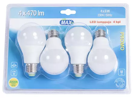 Led-vakiolamppu 6W 4 kpl/pkt - E27-kanta - 6430050628703 - 1