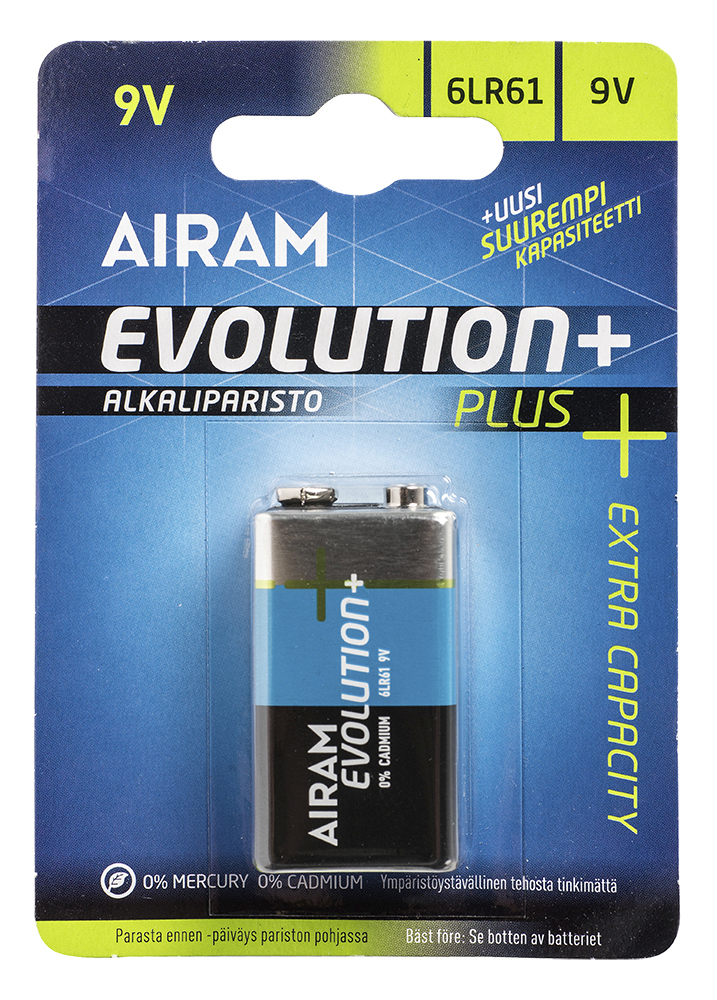 Airam Evolution Plus paristo 6LR61 9V - Paristot, testerit - 6435200194763 - 1
