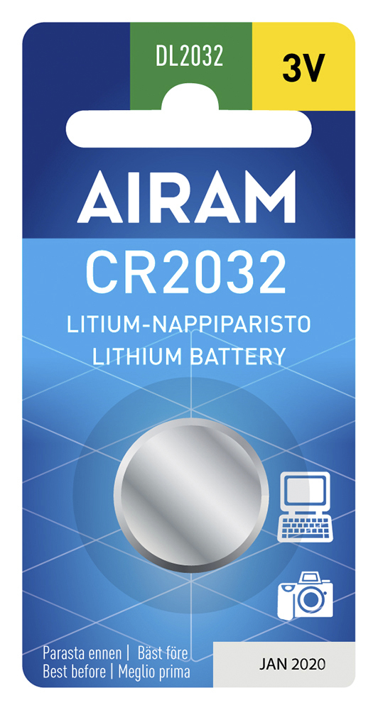 Airam litiumparisto CR2032 3V - Paristot, testerit - 6435200138163 - 1