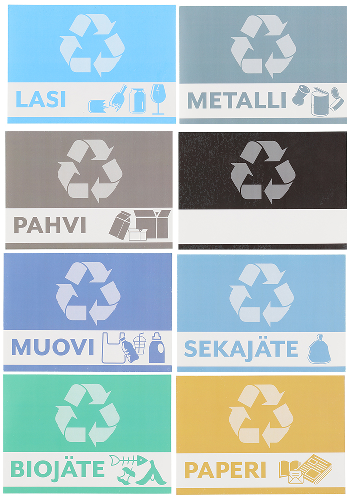 Lajittelutarrat jäteastioihin 8 kpl/pkt - Roskien käsittely - 6410416147383 - 1