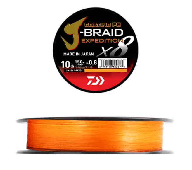 Daiwa J-Braid Expedition x8E 150m Smash Orange kuitusiima - Siimat - 043178182673 - 1