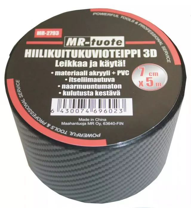 Hiilikuitukuvioteippi 3D 5m 7 cm - Teipit - 6430074696023 - 1