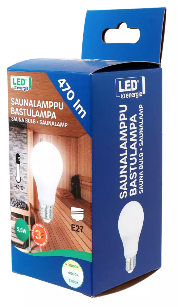 Saunalamppu A60 470LM 5,5W E27 matta - Sisävalaisimet - 6418536010983 - 1