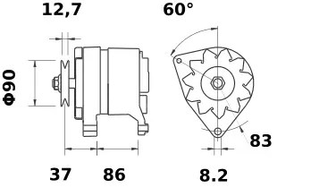 Laturi 14 V 65 A Mahle MG 110 - Laturit traktoreihin ja työkoneisiin - 3838922050394 - 2