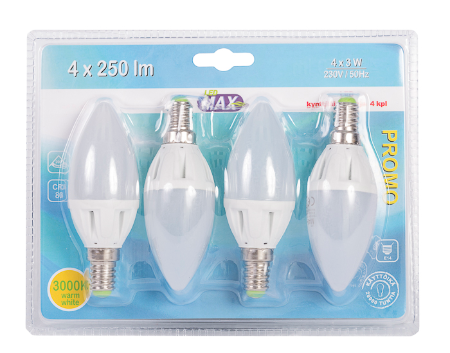 Led kynttilälamppu 3W 4 kpl/pkt - E14-kanta - 6430050628864 - 1