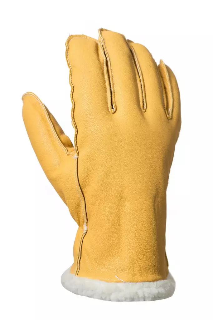 Naudannahkainen talvikäsine teddyvuorella keltainen - Työkäsineet - 6418326250384 - 1