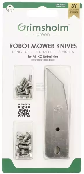 Terät 9 kpl, 93 x 17 x 1 mm - Robottiruohonleikkurin varaosat - 7333272011454 - 1