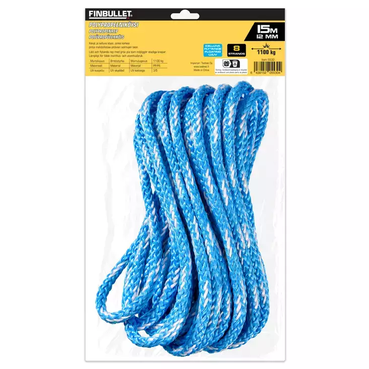 Palmikoitu köysi PP 12mm x 15m - Narut, köydet - 6438152055304 - 1