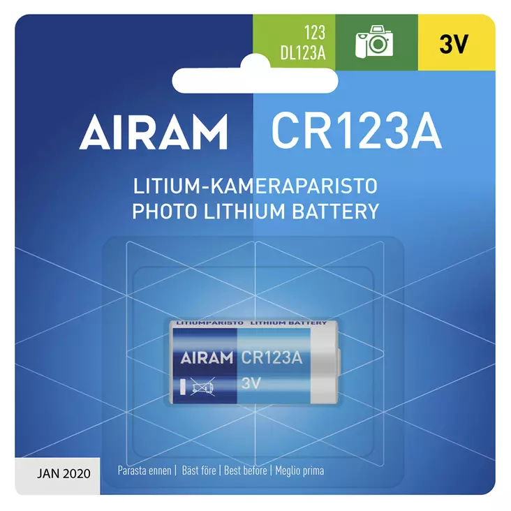 Airam litium kameraparisto CR123A - Paristot, testerit - 6435200138255 - 1