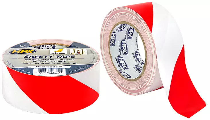 HPX varoitusteippi valk/pun 50mm x 33m - Teipit - 5425014221695 - 1