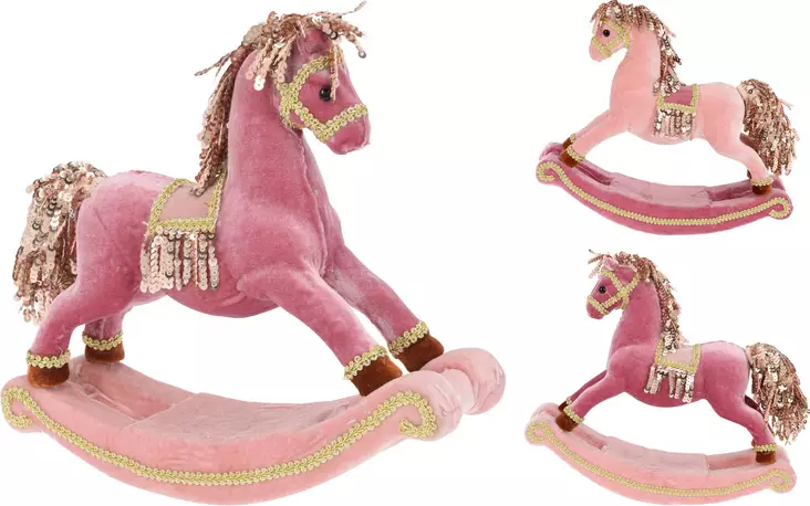 Keinuhevonen roosa 26 cm - Joulukoristeet - 8719987987465 - 1