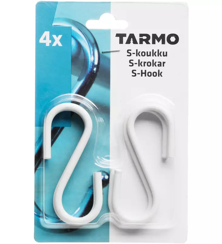 S-koukku metalli valkoinen 4 kpl/pkt - Ruukut, vaasit, korit - 6410410181895 - 1
