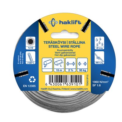 Teräsvaijeri kuitusydämellä 3mm/15m - Kettingit ja vaijerit - 6430061639125 - 1