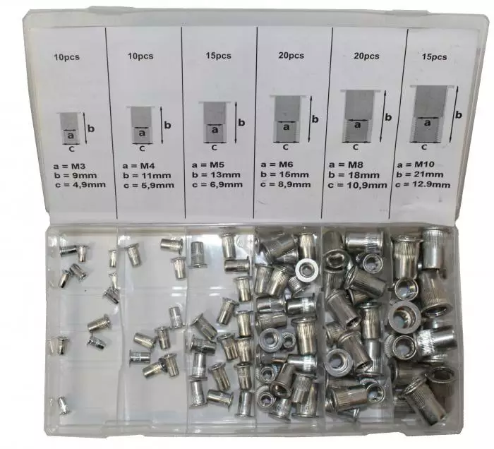 Niittimutterilajitelma 90-os. M3-M10 ALU - Muut kiinnitystarvikkeet - 6430074692605 - 1