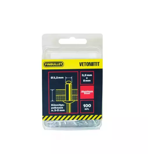 Vetoniitti alumiini 3.2x6mm 100kpl - Niitit ja hakaset - 64381520274615 - 1