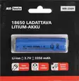 Ladattava Litium akku 18650 3.7V - Otsa- ja käsivalaisimet - 6430074693886 - 1