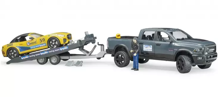 Bruder RAM Power Wagon, kilpa-auto ja kuljetustraileri - Bruder työkonelelut - 8719774888296 - 1