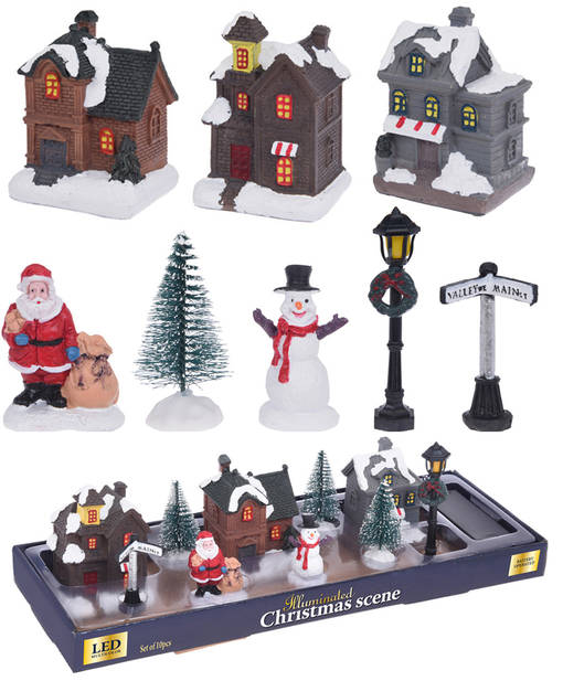 Joulukylä led-valoilla 10-os. - Joulukoristeet - 8719987543906 - 1