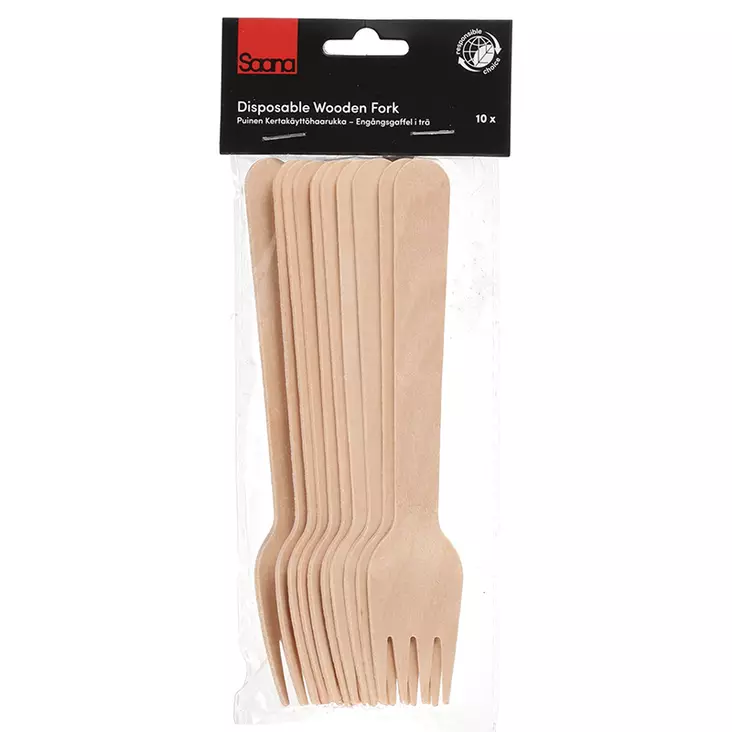 Kertakäyttöhaarukka puinen 10 kpl - Kertakäyttöastiat - 6410416003146 - 1