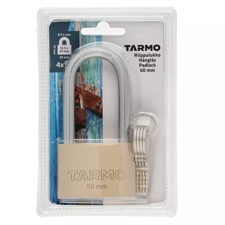 Riippulukko messinki pitkä 60 mm - Riippulukot, salvat, haat - 6410413170186 - 1