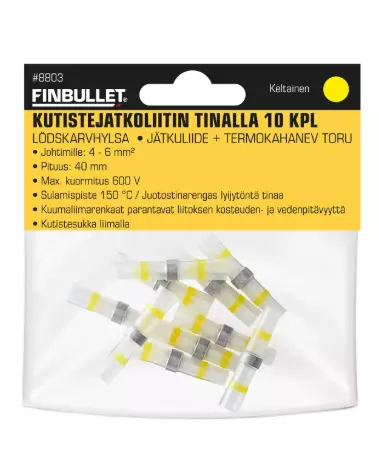 Kutistejatkoliitin tina 10 kpl keltainen - Autosähkötarvikkeet - 6438152088036 - 1