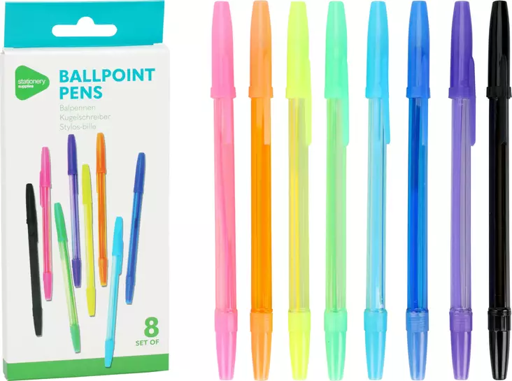 Kuulakärkikynä värikäs 8 kpl/pkt - Toimistotarvikkeet - 8720573581486 - 1