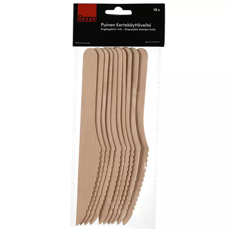 Kertakäyttöveitsi puinen 10 kpl - Kertakäyttöastiat - 6410416003177 - 1