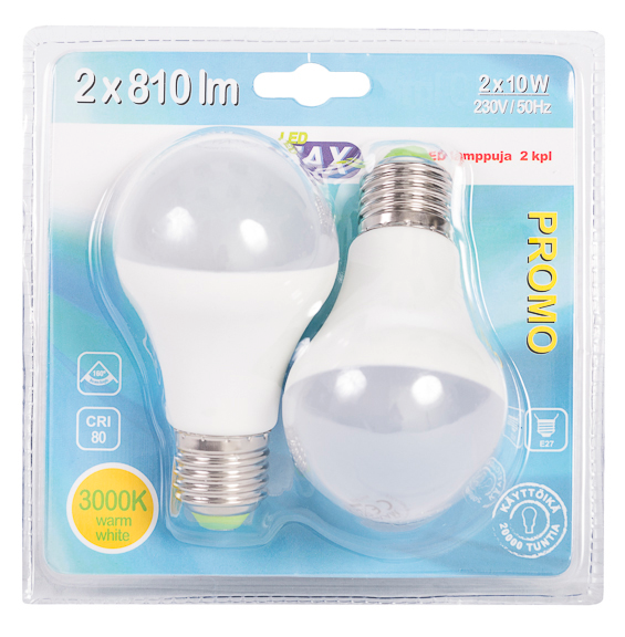 Led vakiokupulamppu 10W 2 kpl/pkt - E27-kanta - 6430050628727 - 1